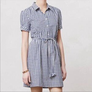 The Podolls Anthropologie Gingham Plaid Tie Waist Shirt Dress Short Sleeve Small